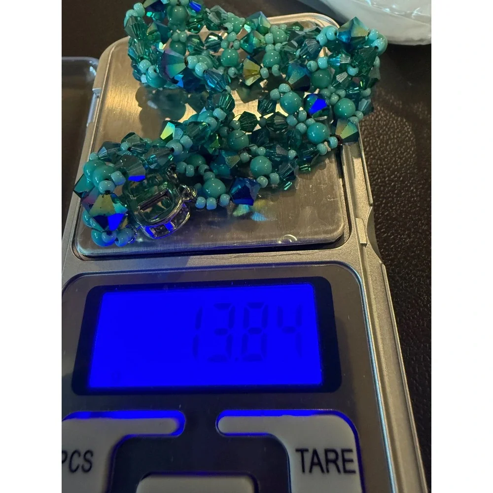 Handmade Glass‎ Beaded Bracelet Turquoise Teal Statement 7.5